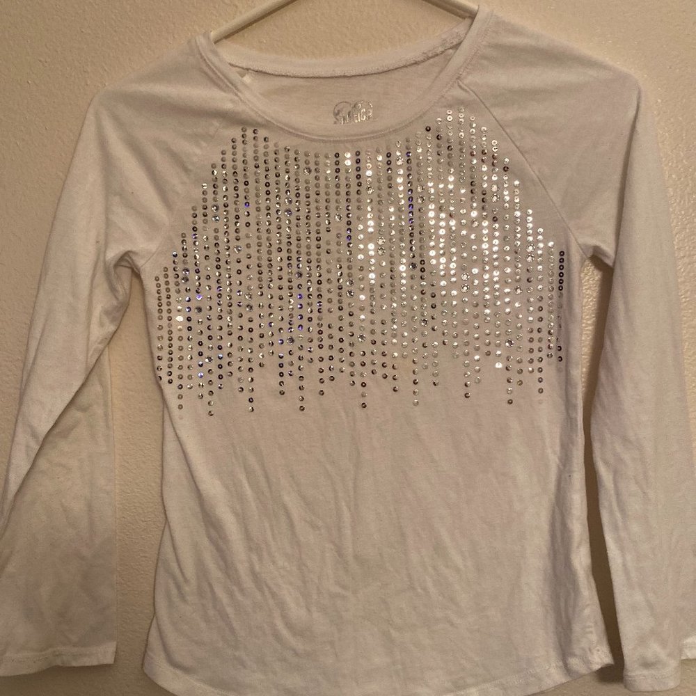 Long sleeve girls white sequin